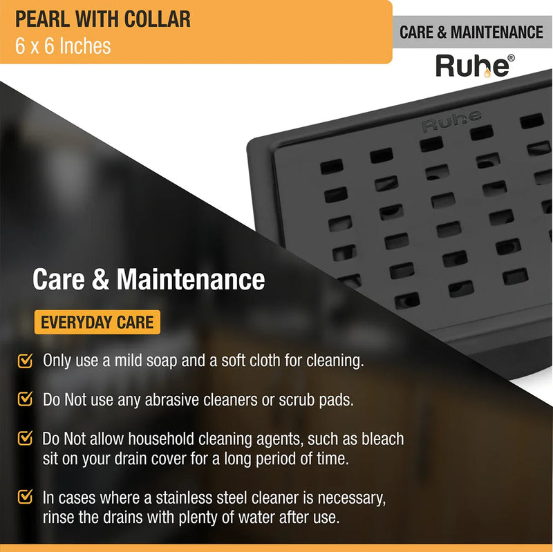Pearl Square 304-Grade Floor Drain in Black PVD Coating (6 x 6 Inches) - by Ruhe
