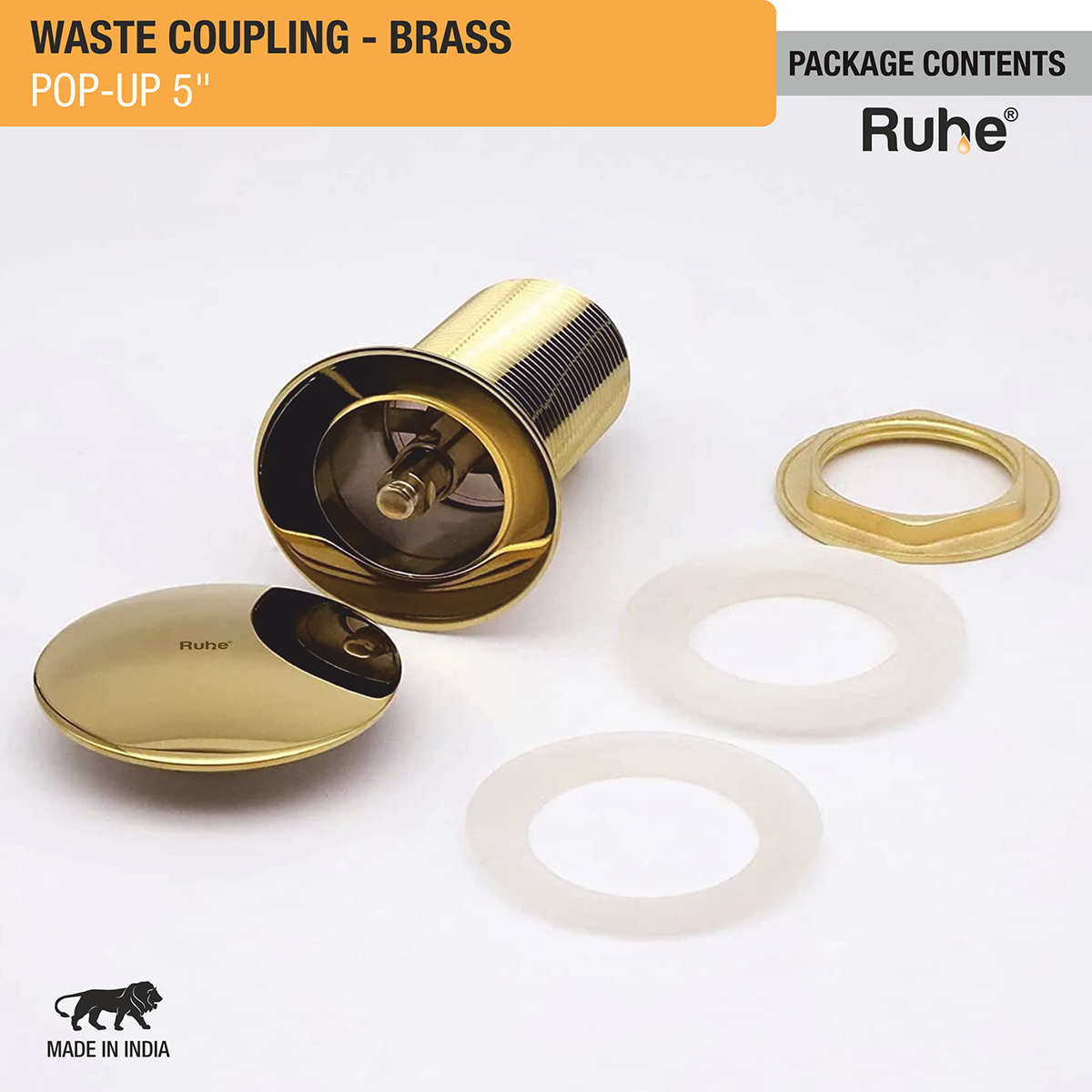 Pop-up Waste Coupling in Yellow Gold PVD Coating (5 Inches) - by Ruhe