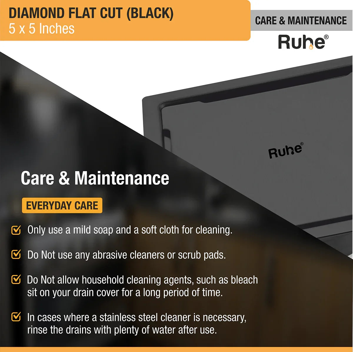 Diamond Square Flat Cut Floor Drain