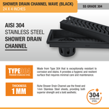 Wave Shower Drain Channel (24 x 4 Inches) Black PVD Coated stainless steel