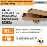 Marble Insert Shower Drain Channel (36 x 4 Inches) ROSE GOLD PVD Coated stainless steel