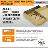 Marble-Insert 304-Grade Square Floor Drain with Cockroach Trap (6 x 6 Inches)