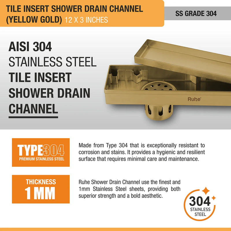 Tile-Insert Shower Drain Channel Coloured (3 Inches)
