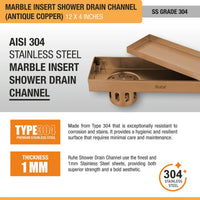 Marble-Insert 304-Grade Shower Drain Channel (4 Inches)