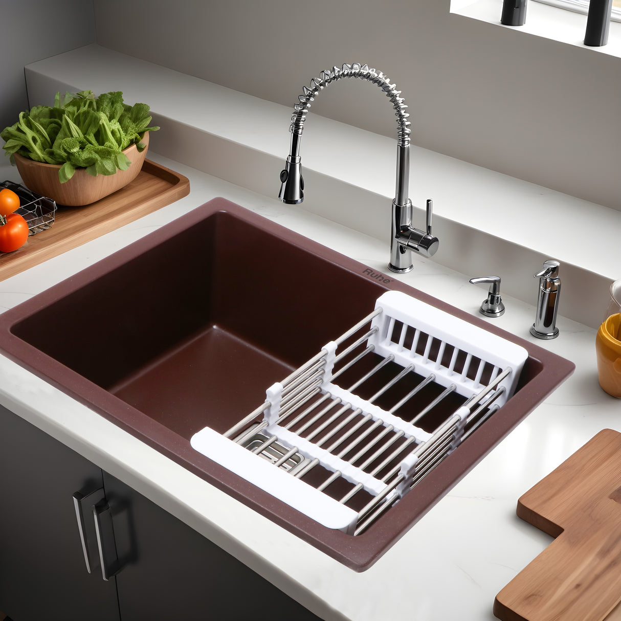Quartz Single Bowl Kitchen Sink - Choco Brown (21 x 18 x 9 inches) - by Ruhe®