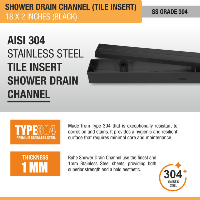 Tile-Insert Shower Drain Channel Coloured (2 Inches)