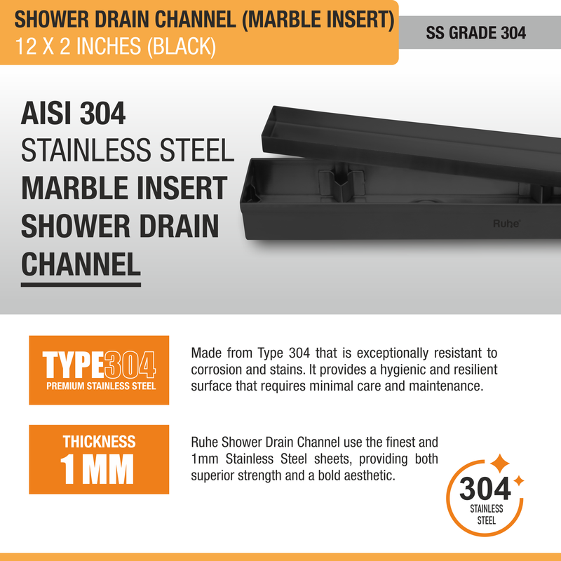 Marble-Insert Shower Drain Channel (2 Inches)