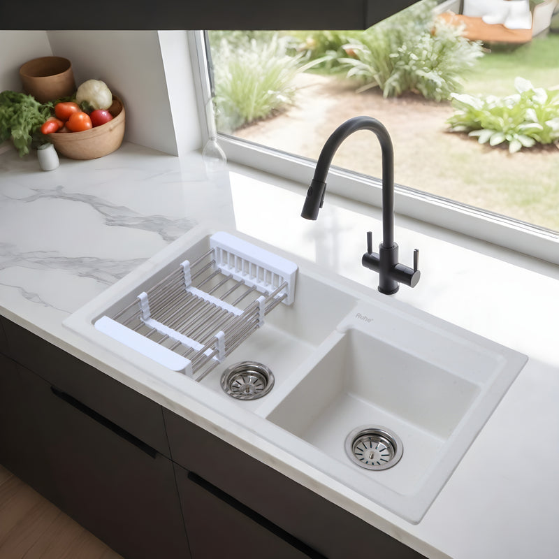 Quartz Double Bowl Kitchen Sink (31 x 18 x 9 Inches)