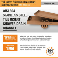 Tile-Insert 304-Grade Shower Drain Channel (4 Inches)
