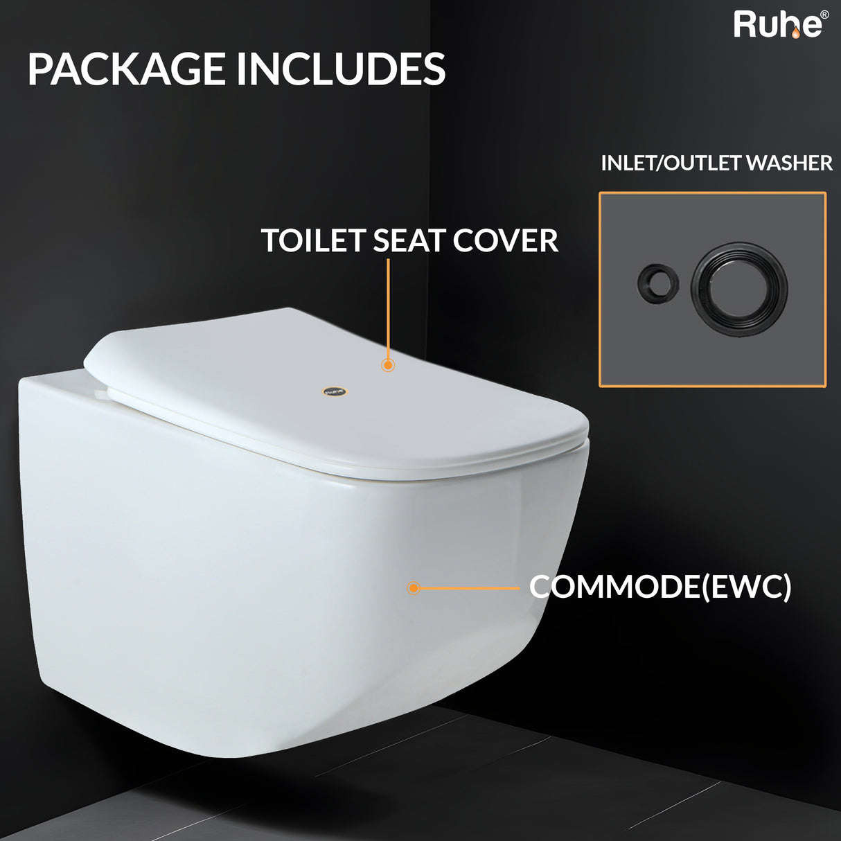 Risa Wall-Hung Rimless P-Trap Western Toilet / Commode (White) - by Ruhe