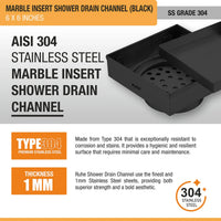 Marble-Insert 304-Grade Square Floor Drain with Cockroach Trap (6 x 6 Inches)