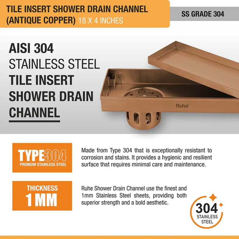 Tile-Insert Shower Drain Channel (4 Inches)