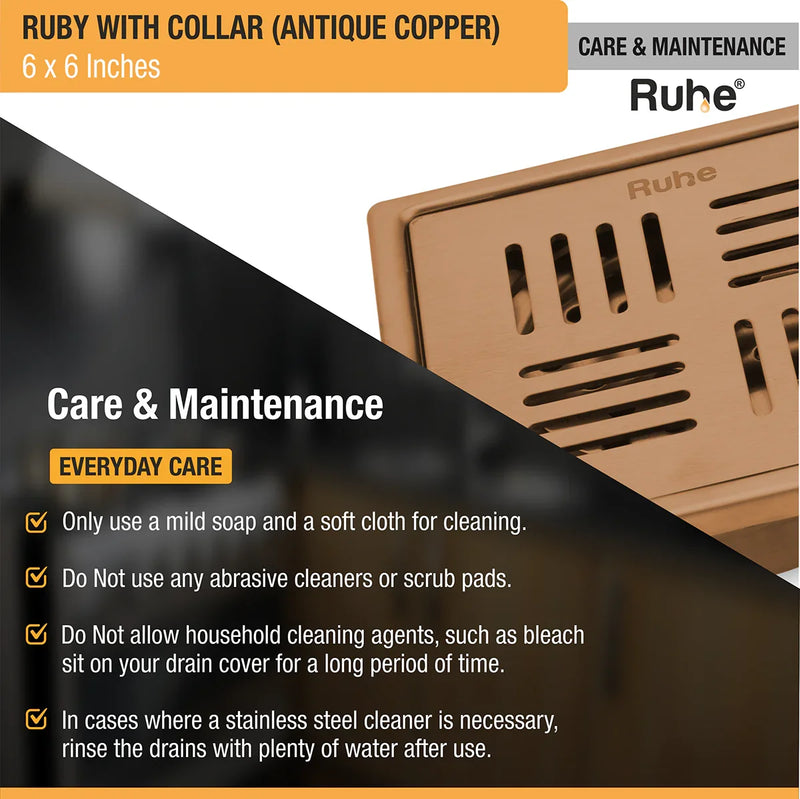 Ruby Square Flat Cut Antique Copper Floor Drain