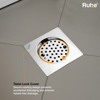 Air 304-Grade Square Floor Drain with Lock & Cockroach Trap – Mirror Steel