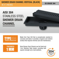 Vertical Shower Drain Channel (36 x 5 Inches) Black PVD Coated stainless steel
