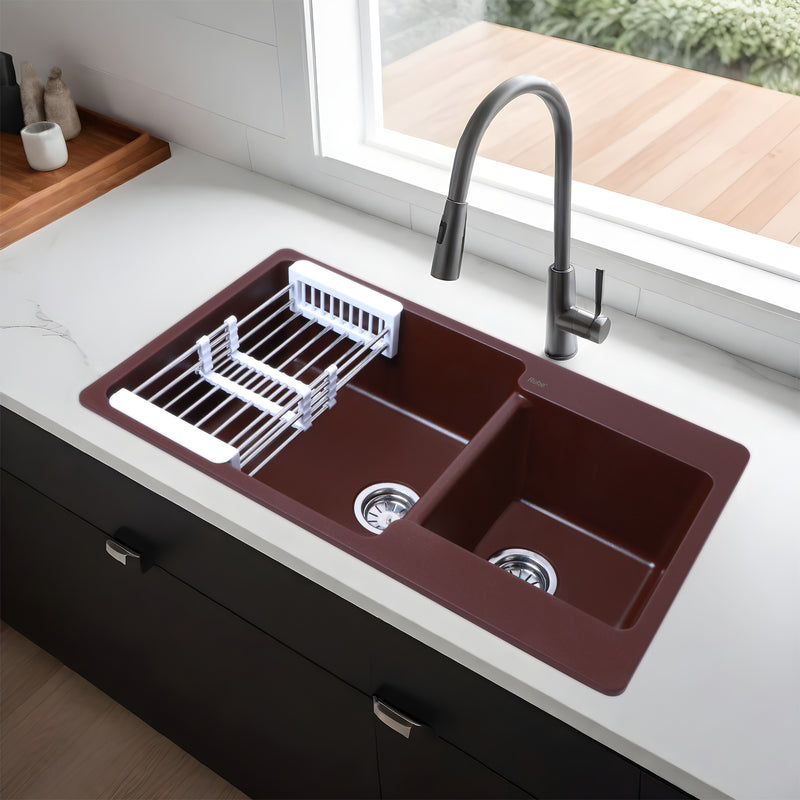 Quartz Double Bowl Kitchen Sink (34 x 20 x 9 inches)