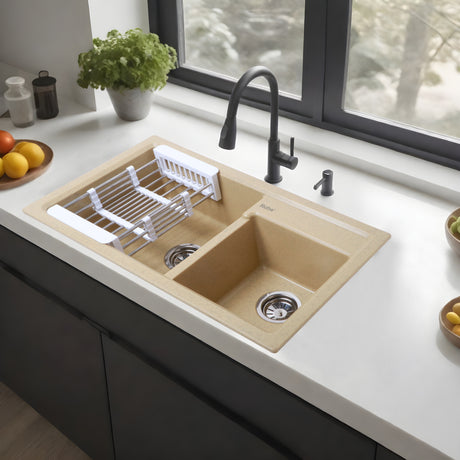Quartz Double Bowl Kitchen Sink (31 x 18 x 9 Inches)