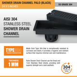 Palo Shower Drain Channel (24 x 5 Inches) Black PVD Coated stainless steel