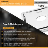 Diamond Square 304-Grade Floor Drain with Hole (6 x 6 Inches) - by Ruhe®