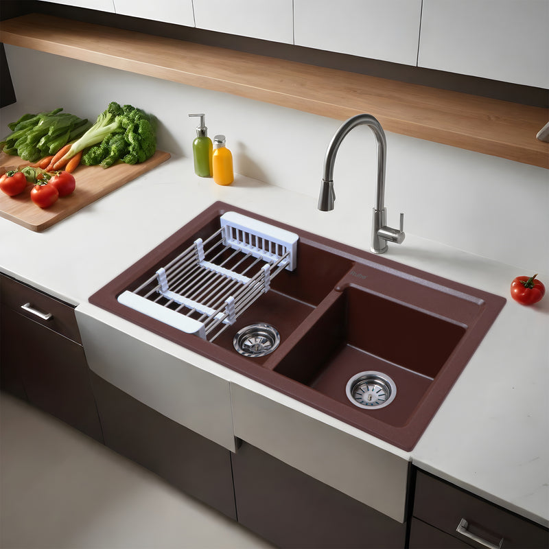 Quartz Double Bowl Kitchen Sink (31 x 18 x 9 Inches)