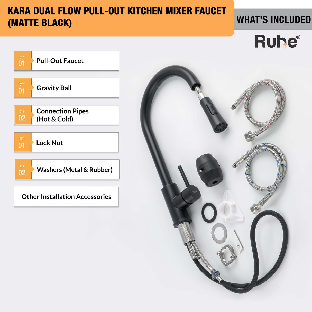 Kara Dual Flow Pull-out Kitchen Mixer Faucet (Matte Black)