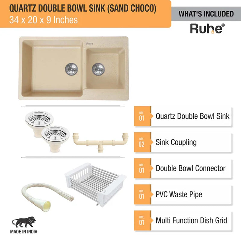 Quartz Double Bowl Kitchen Sink (34 x 20 x 9 inches)