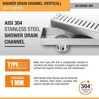 Vertical 304-Grade Shower Drain Channel (3 Inches)