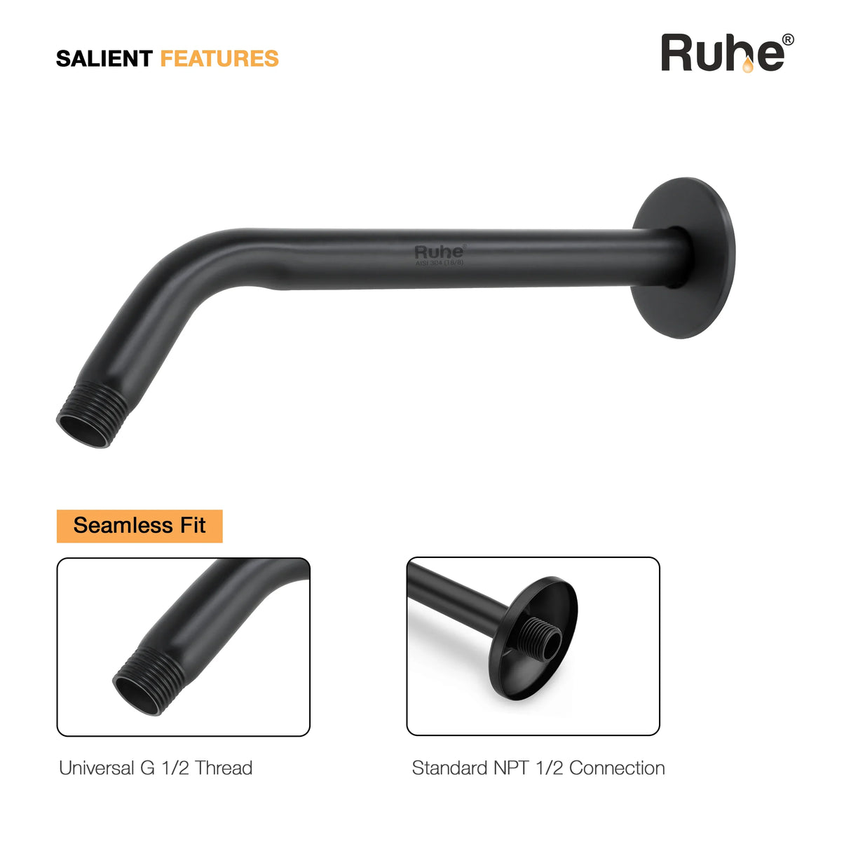 Round Half Bend Shower Arm