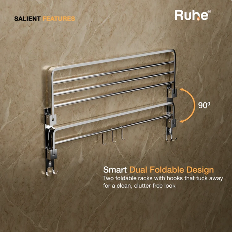 Dual Foldable 304-Grade Towel Rack (24 Inches)