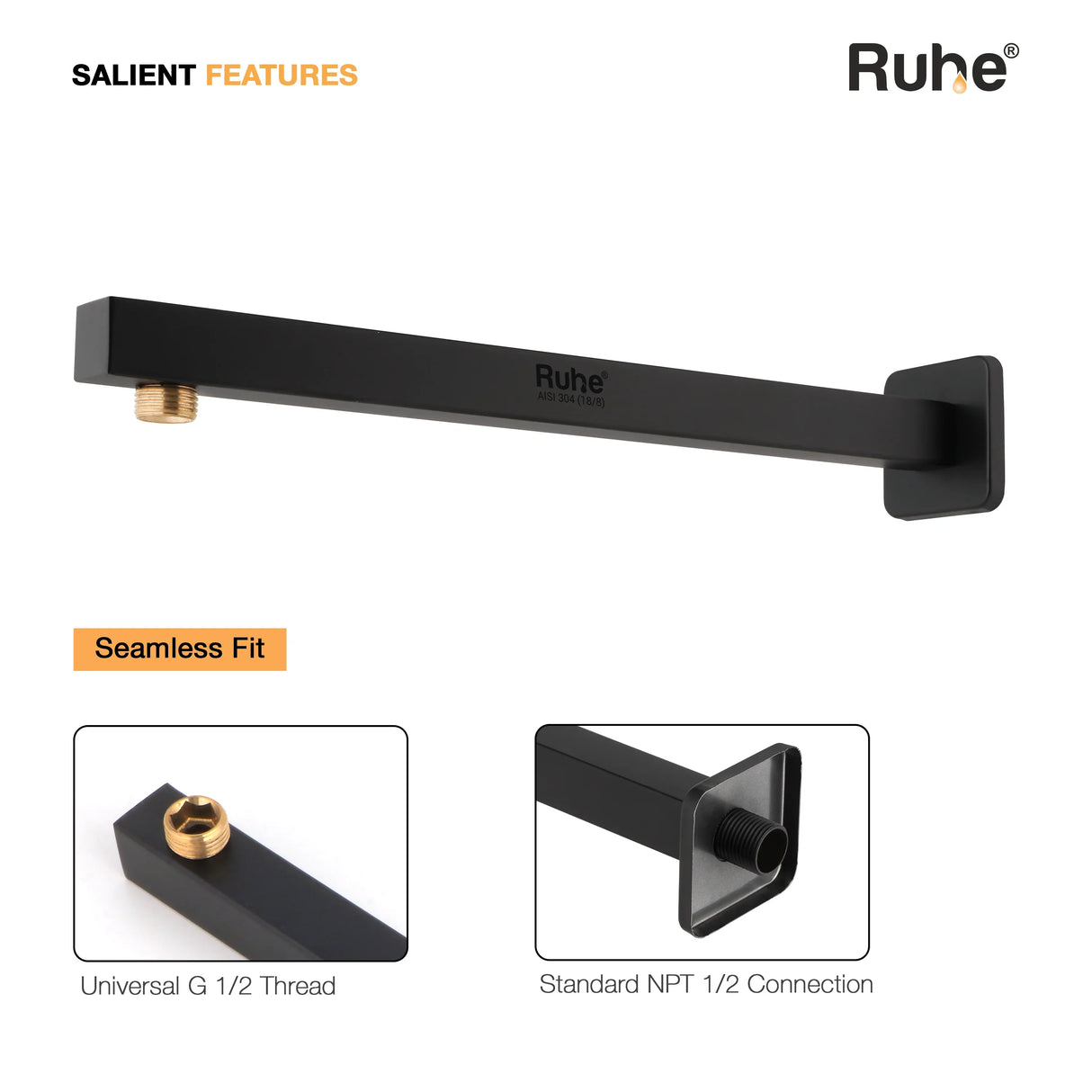Square 304-Grade Shower Arm