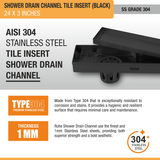 Tile Insert Shower Drain Channel (24 x 3 Inches) Black PVD Coated - by Ruhe®