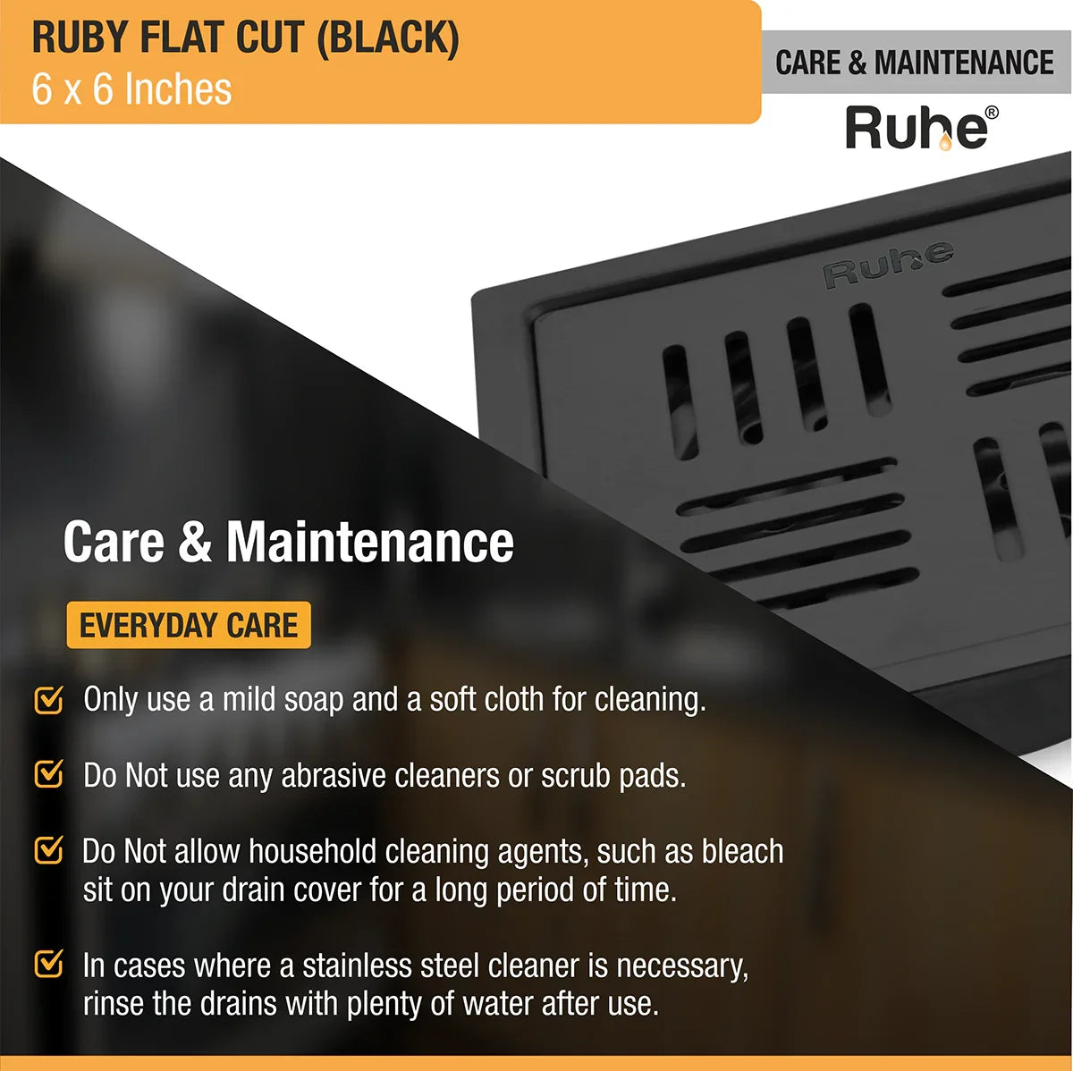 Ruby Square Flat Cut Floor Drain