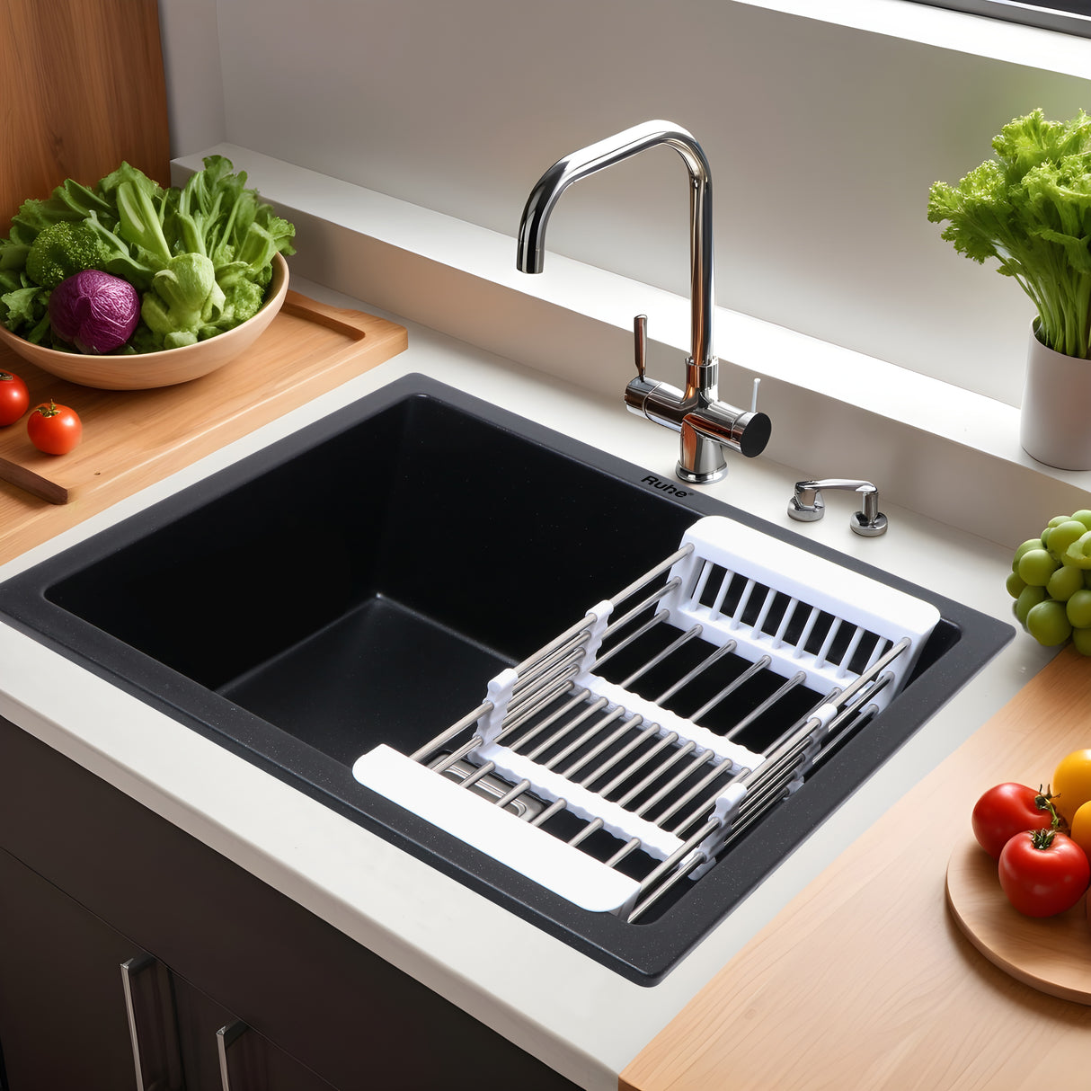 Quartz Single Bowl Kitchen Sink - Matte Black (21 x 18 x 9 inches) - by Ruhe®