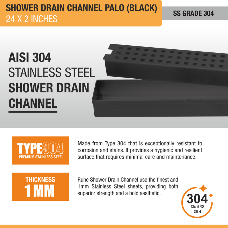 Palo Shower Drain Channel Black (2 Inches)