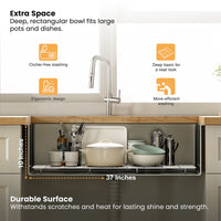 Handmade Stainless Steel Single Bowl Kitchen Sink with Drainboard (37 x 18 x 10 Inches) – Matt Steel