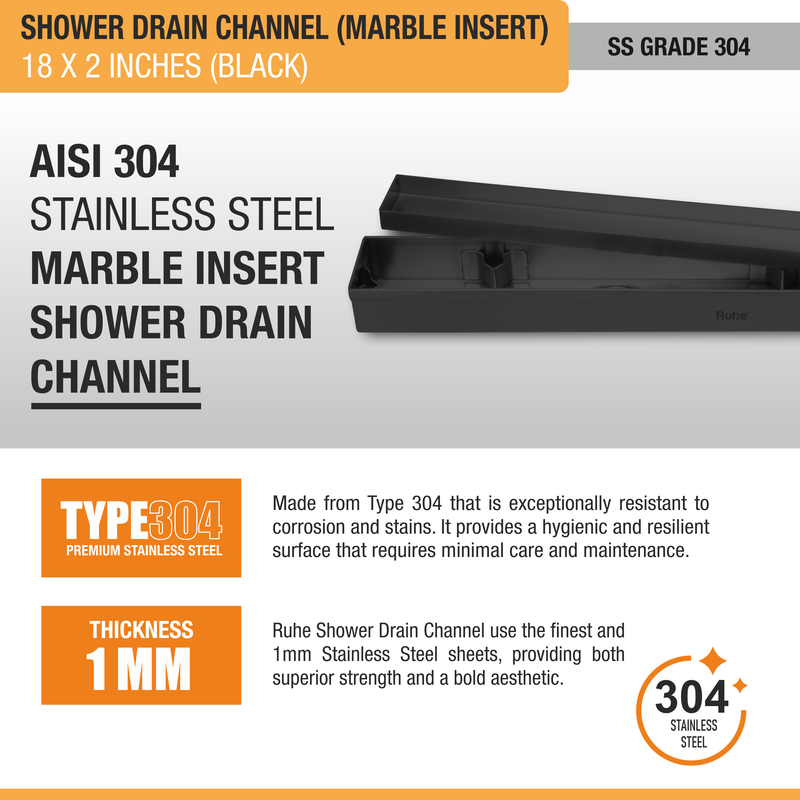 Marble-Insert Shower Drain Channel (2 Inches)