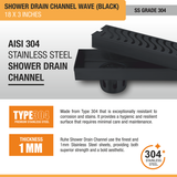 Wave Shower Drain Channel (18 x 3 Inches) Black PVD Coated stainless steel
