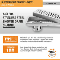 Wave 304-Grade Shower Drain Channel (5 Inches)