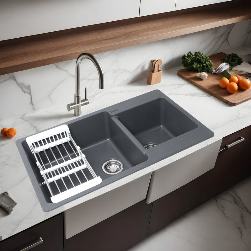Quartz Double Bowl Kitchen Sink (34 x 20 x 9 inches)