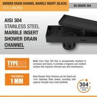 Marble Insert Shower Drain Channel (18 x 3 Inches) Black PVD Coated - by Ruhe