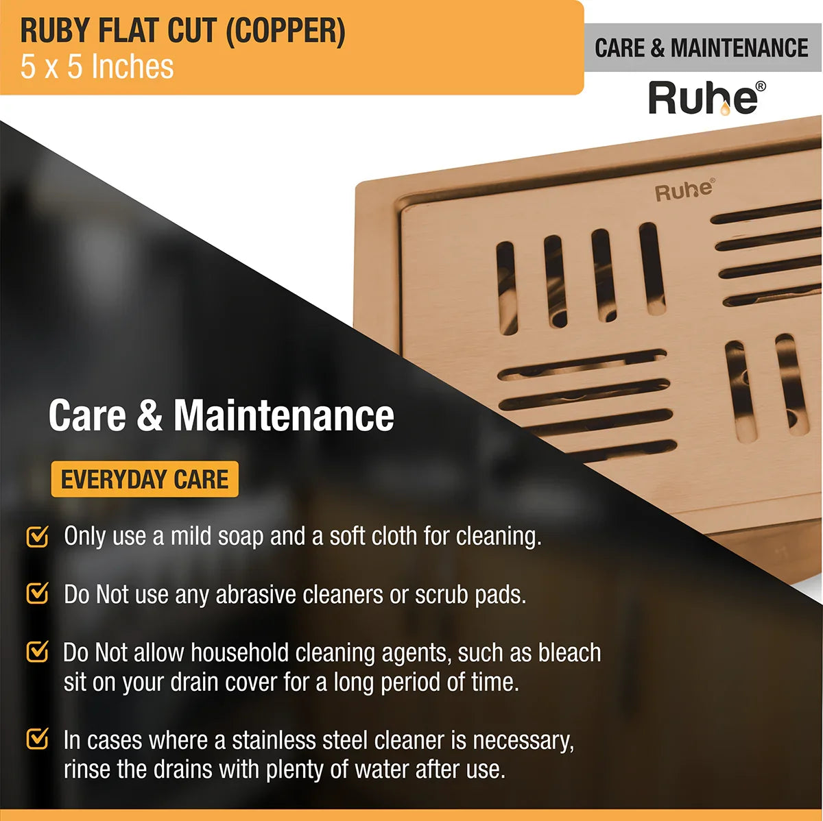 Ruby Square Flat Cut Floor Drain