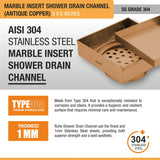 Marble-Insert Shower Drain Channel (6 x 6 Inches)