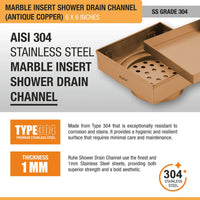 Marble-Insert 304-Grade Square Floor Drain with Cockroach Trap (6 x 6 Inches)