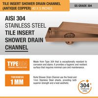 Tile-Insert Shower Drain Channel Coloured (5 Inches)