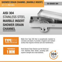 Marble-Insert 304-Grade Shower Drain Channel (3 Inches)