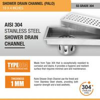Palo 304-Grade Shower Drain Channel (4 Inches)