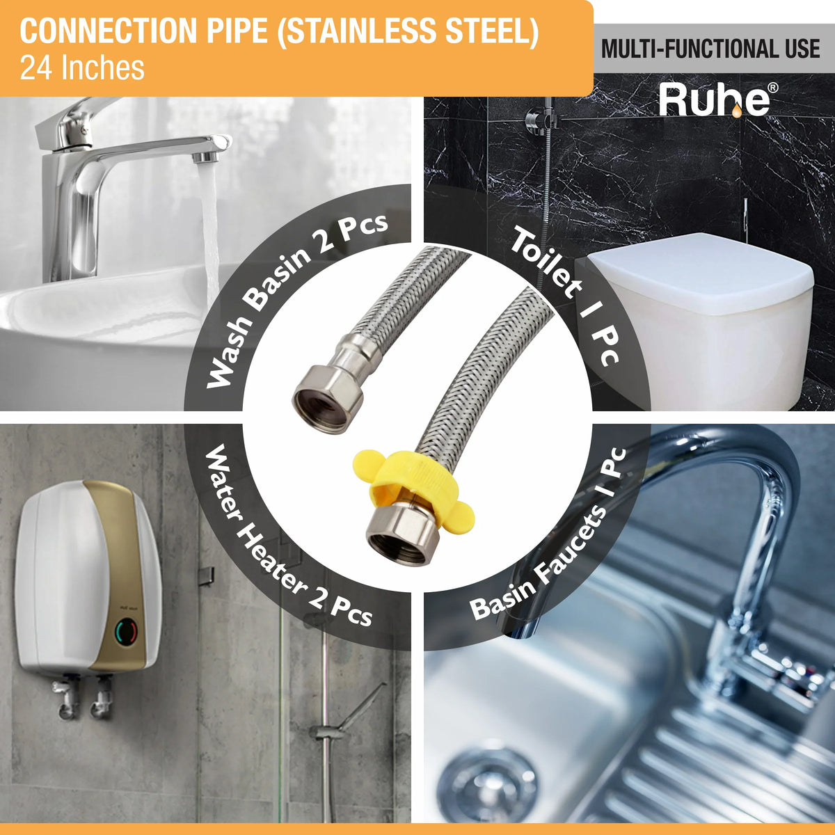 304-Grade Stainless Steel Geyser Connection Pipe (Pack of 2)