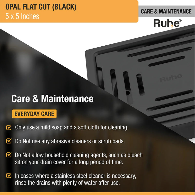 Opal Square Flat Cut Floor Drain in Black PVD Coating (5 x 5 Inches) - by Ruhe