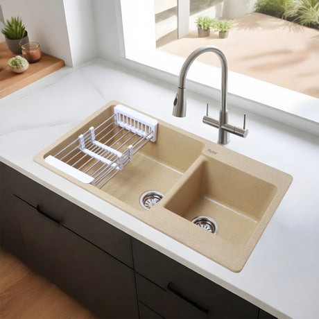 Quartz Double Bowl Kitchen Sink (34 x 20 x 9 inches)