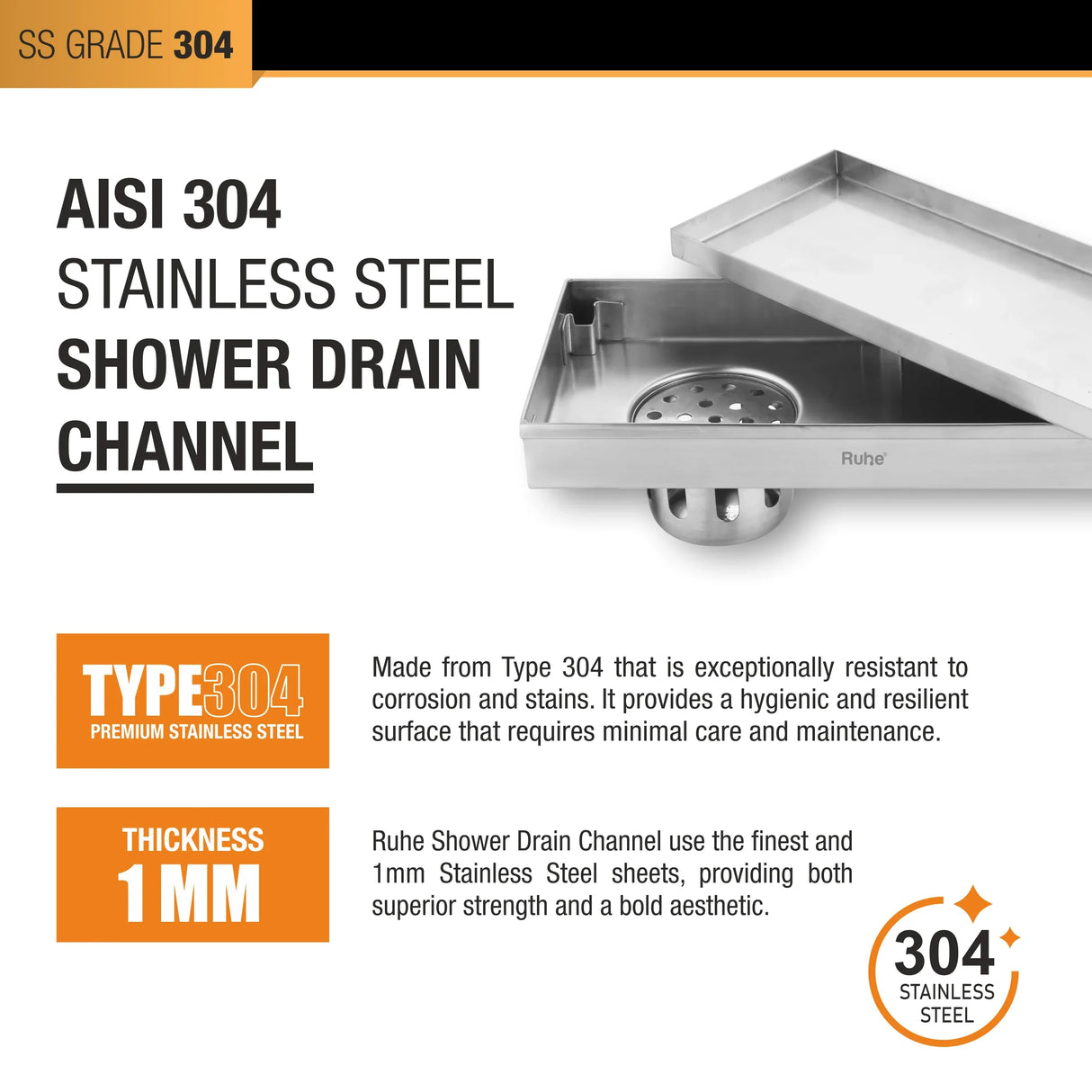 Tile-Insert Shower Drain Channel (5 Inches)